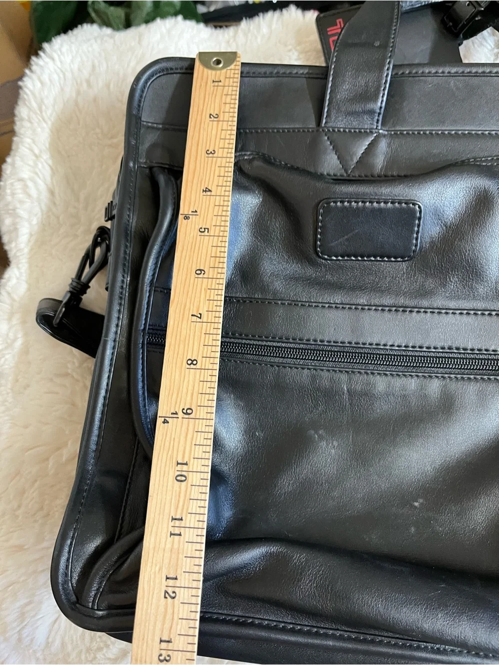Tumi Black Leather Multi-Pocket Briefcase with Shoulder Strap